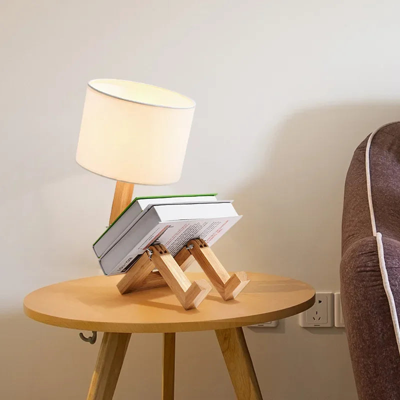 Adjustable Wooden Robot Table Lamp