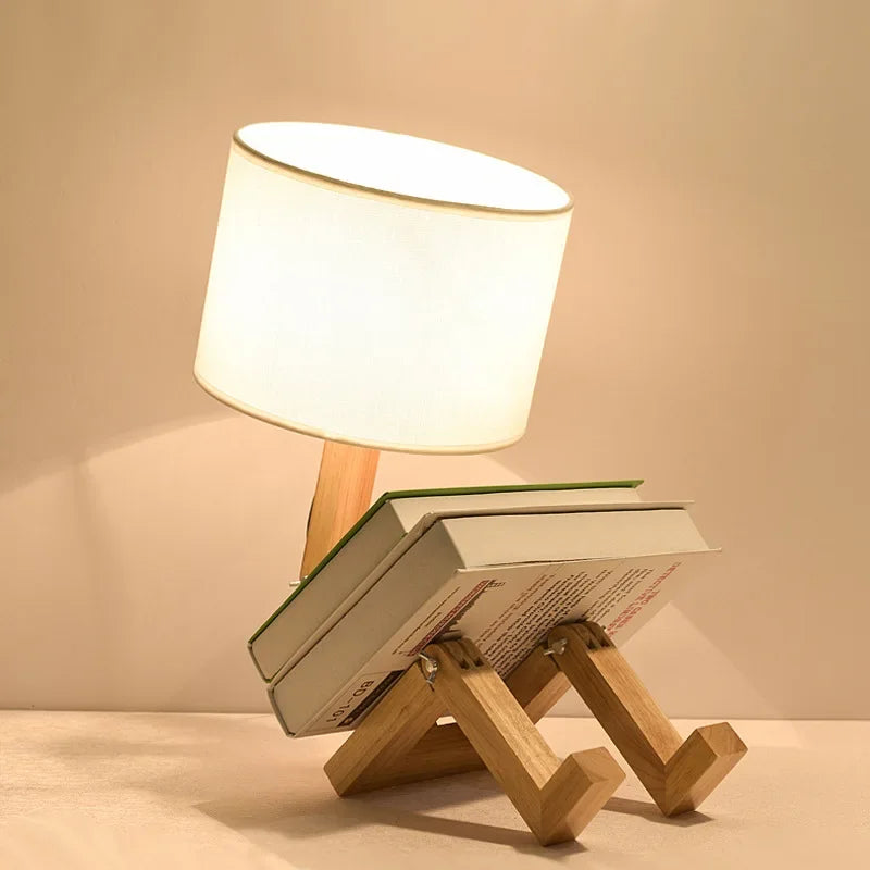 Adjustable Wooden Robot Table Lamp