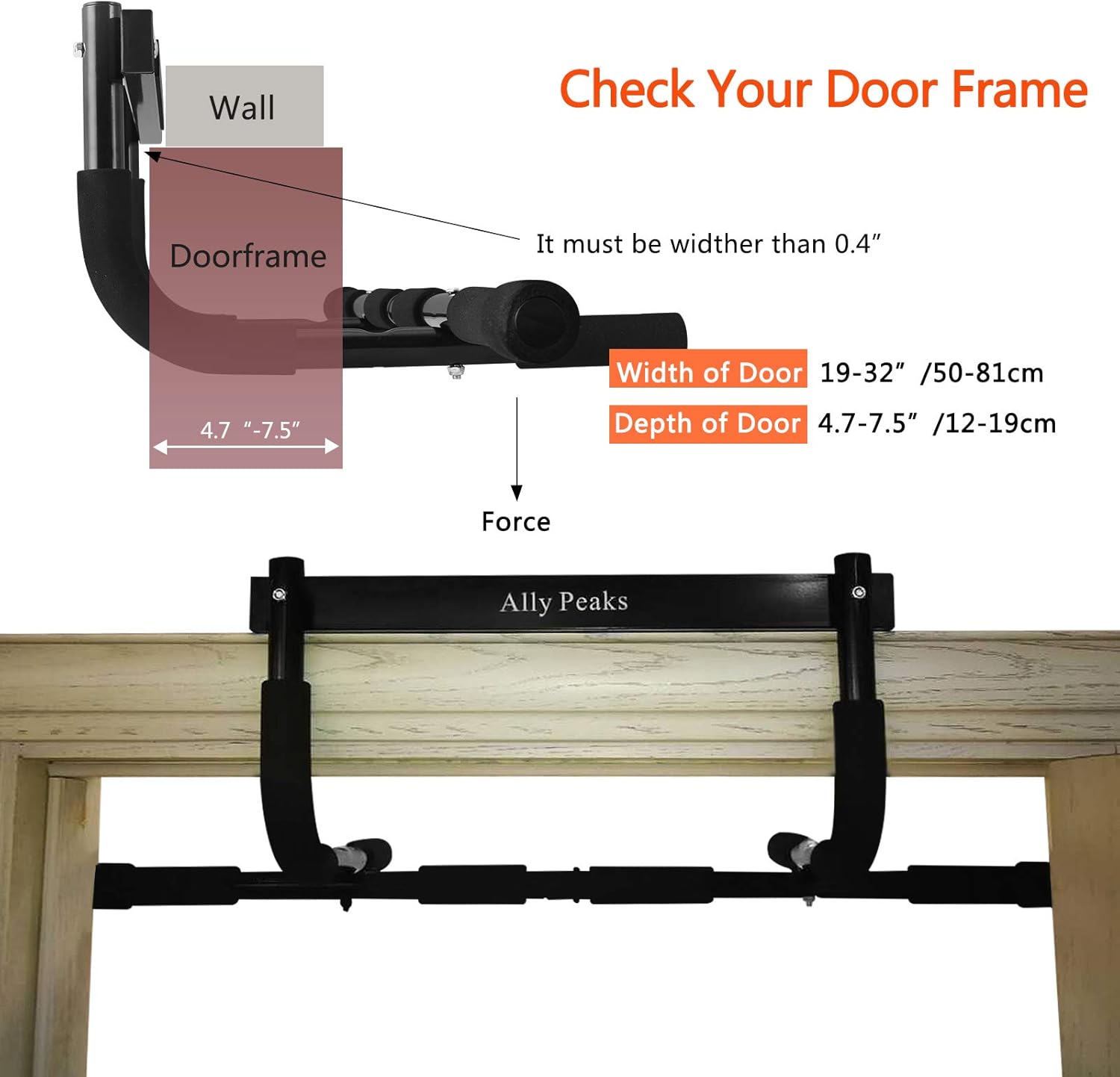 Pull up Bar for Doorway | Thickened Steel Max Limit 440 Lbs Upper Body Fitness Workout Bar| Multi-Grip Strength for Doorway | Indoor Chin-Up Bar Fitness Trainer for Home Gym Portable