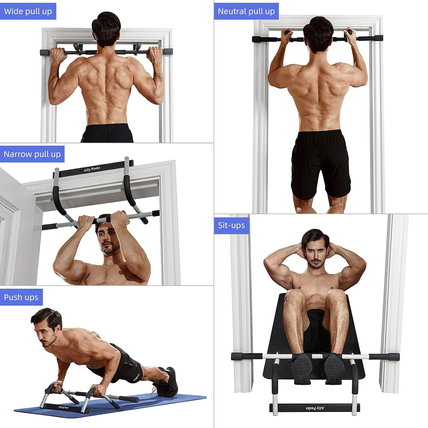 Pull up Bar for Doorway | Thickened Steel Max Limit 440 Lbs Upper Body Fitness Workout Bar| Multi-Grip Strength for Doorway | Indoor Chin-Up Bar Fitness Trainer for Home Gym Portable