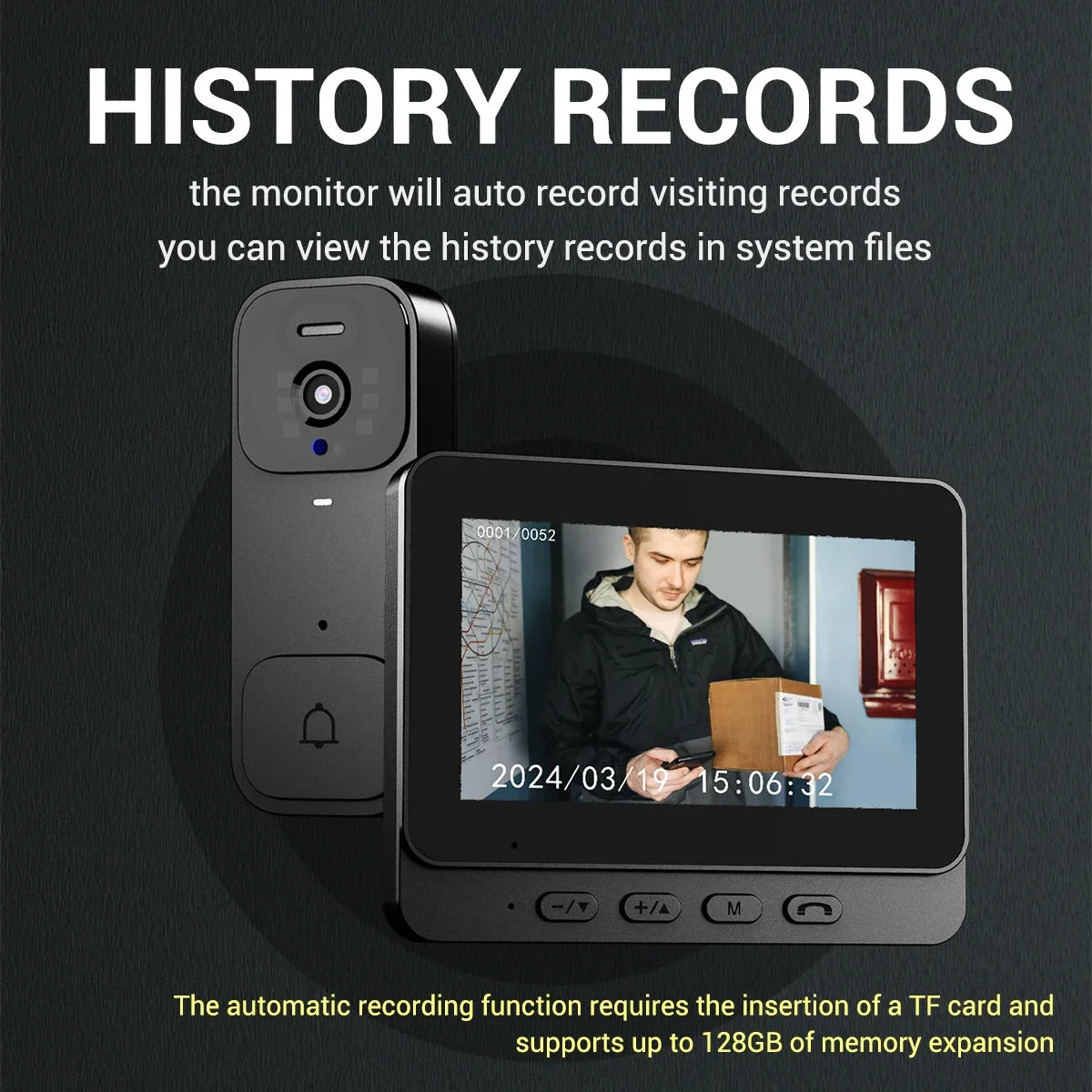 2.4G Wireless Doorbells with 4.3'' Display Security Camera Digital Door Peepholes HD Night Vision Home Intercom Video Eye Bell