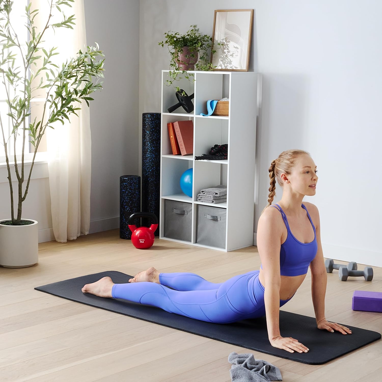 1/2 Inch Extra Thick Exercise Yoga Mat with Carrying Strap, Cushioned Support, for Fitness and Gym Workouts