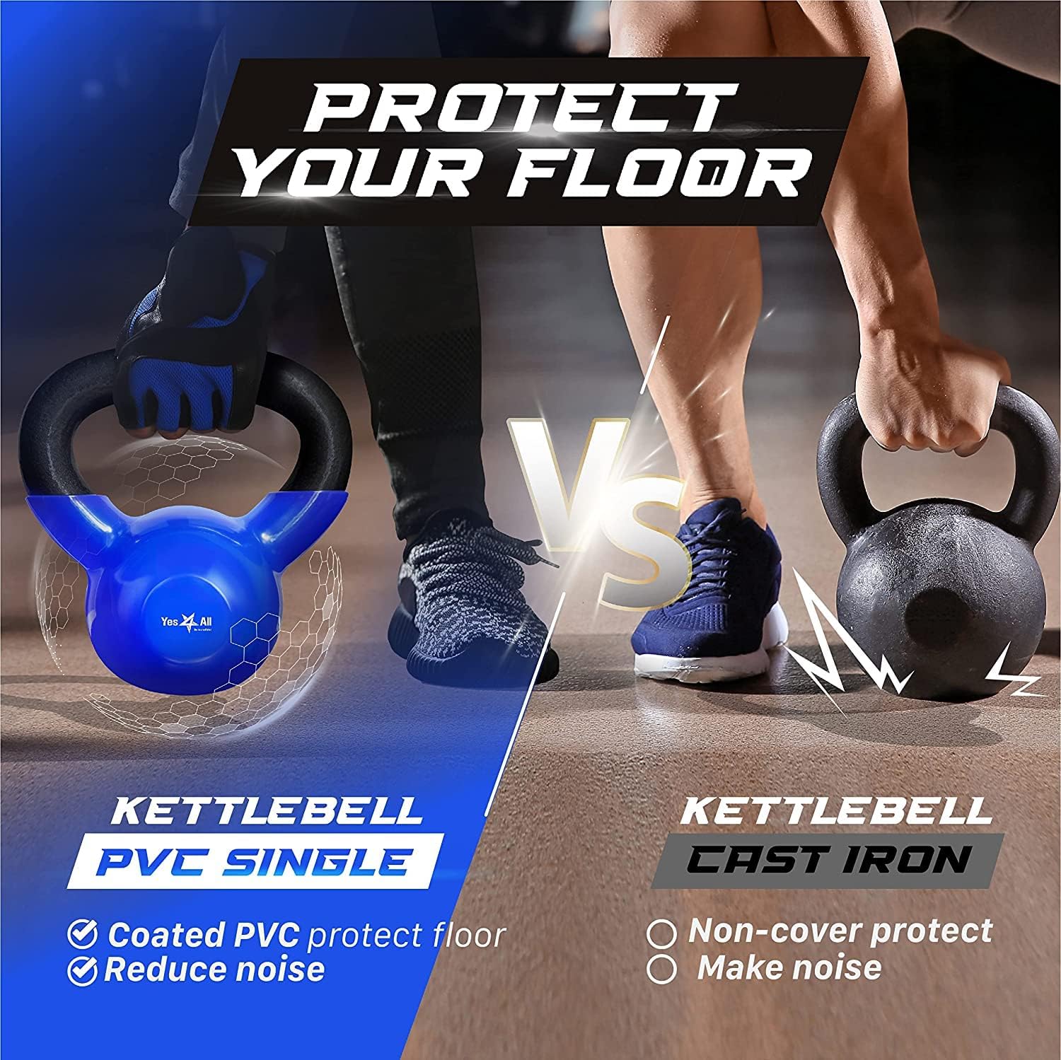 5-100 LB Kettlebells Vinyl Coated Cast Iron for Dumbbell Weights Exercises, Gym, Fitness, Full Body Workout Equipment Push Up, Grip and Strength Training