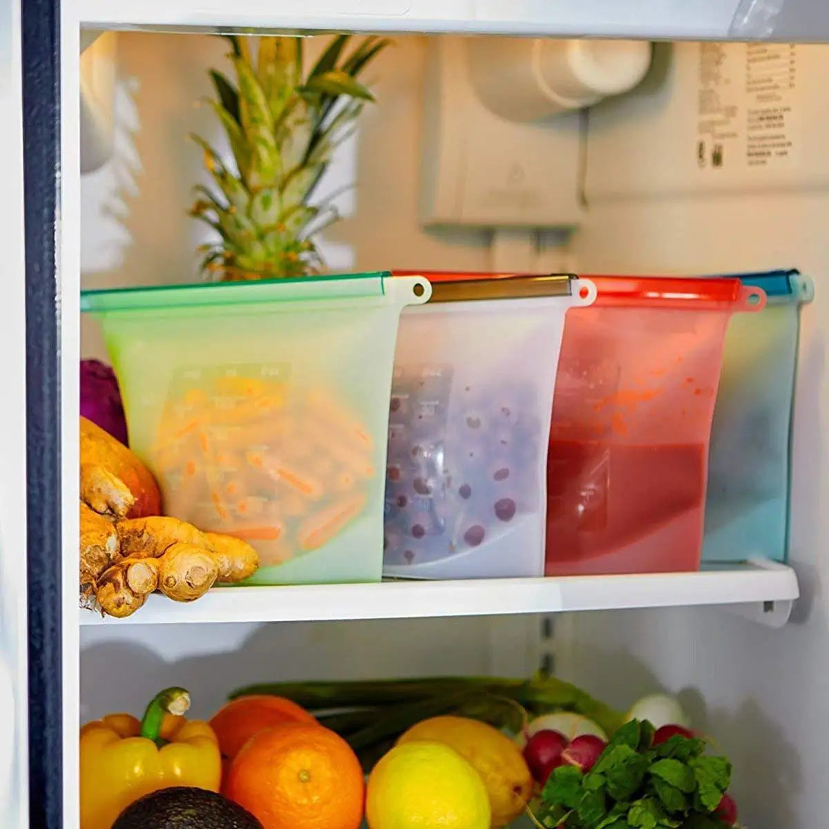 5Pcs Silicone Food Storage Containers Leakproof Containers Reusable Stand up Zip Shut Bag Fresh Bag Food Storage Bag Fresh