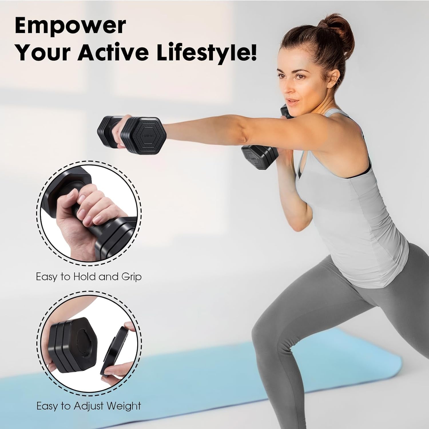 Adjustable Dumbbell Set, 4 in 1 Free Weights Dumbbells Set for Women, Weights for Women at Home, 2Lb 3Lb 4Lb 5Lb with TPU Soft Rubber Handle for Home Gym Exercise Training