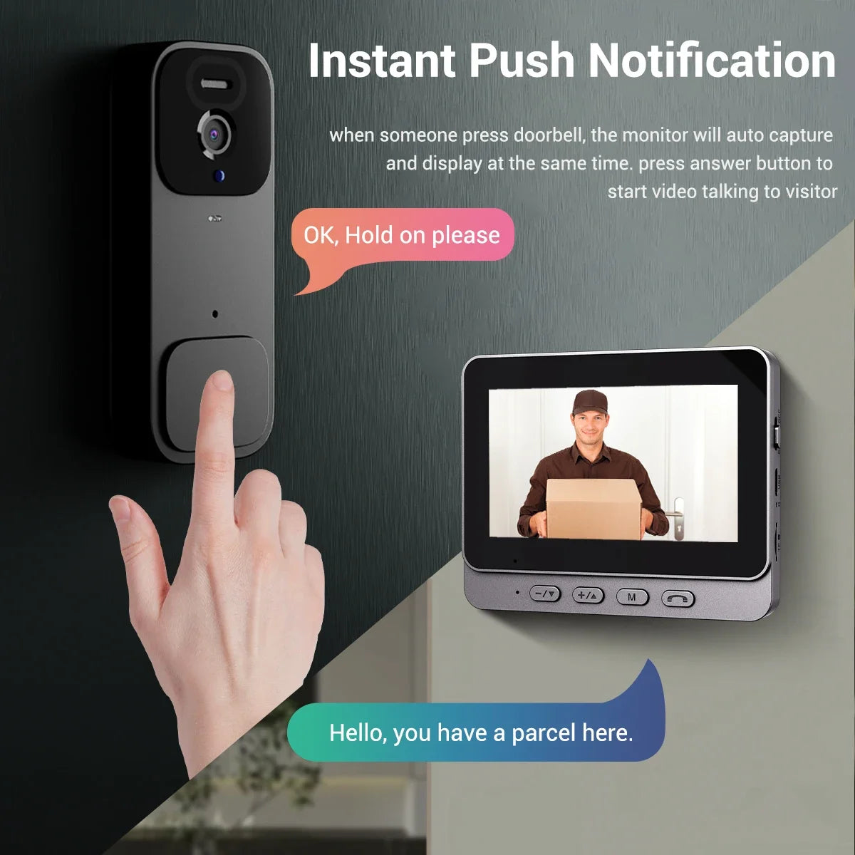 2.4G Wireless Doorbells with 4.3'' Display Security Camera Digital Door Peepholes HD Night Vision Home Intercom Video Eye Bell