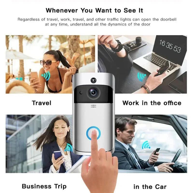 Video Doorbell Camera HD IR Alarm Wifi Doorbell Wireless Operated Motion Detector Audio & Speaker Night Vision for Ios & Android