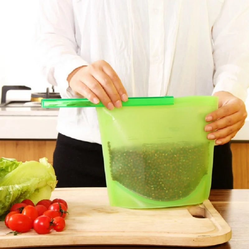 5Pcs Silicone Food Storage Containers Leakproof Containers Reusable Stand up Zip Shut Bag Fresh Bag Food Storage Bag Fresh